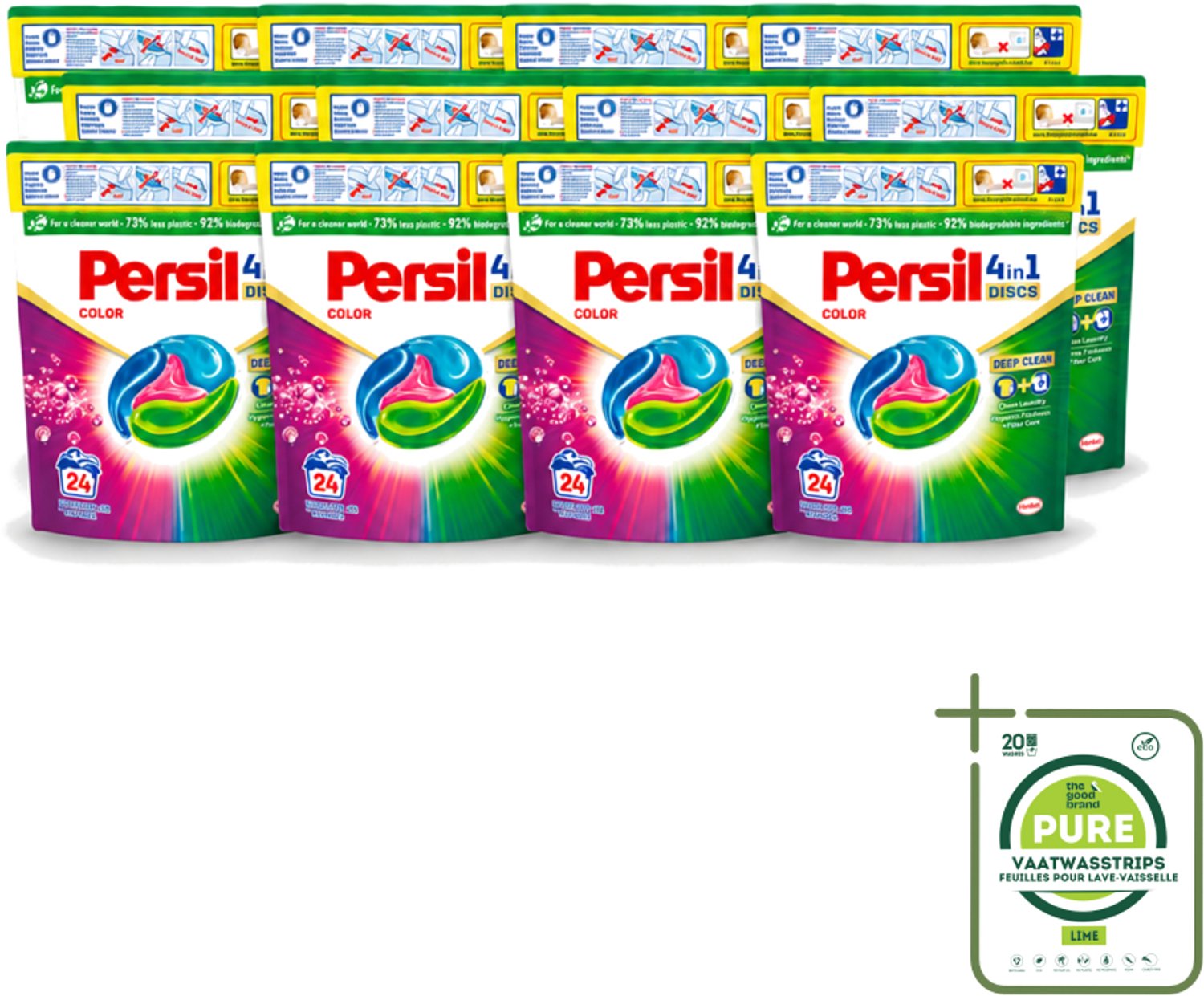 12 x Persil - Wasmiddelcapsules - 4-In-1 Discs - Gekleurde Was - 24 Wasbeurten - Grootverpakking - Vaatwasstrips - Persil 4-in-1 Discs Color - Gekleurde Was - Wasmachine - Vlekverwijdering - Frisse Was