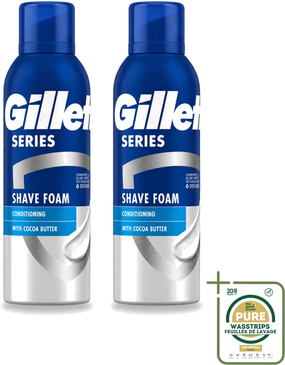 2 x Gillette - Series - Scheerschuim - Met Cacaoboter - 250 ml - Wasstrips - Scheerbeurt - Scheerschuim - Beschermende Scheerbeurt - Zijdezachte Scheerbeurt - Schuren Voorkomen