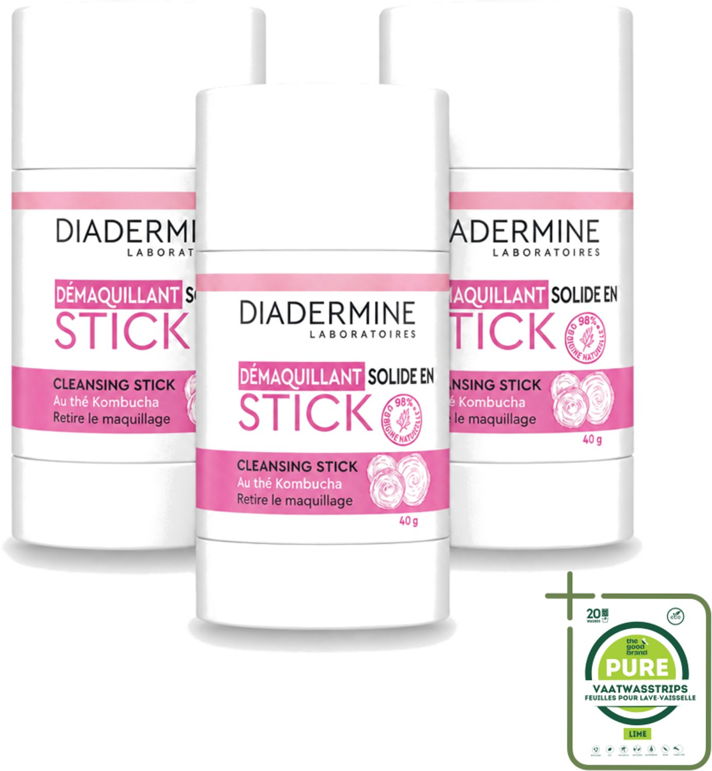 3 x Diadermine - Essential Care - Cleansing Stick - Kombucha - 40g - Grootverpakking - Vaatwasstrips - Huid Reinigen - Huid Verzorgen - Kombucha Thee - Huid Reinigingsstick - Natuurlijke Huidverzorging