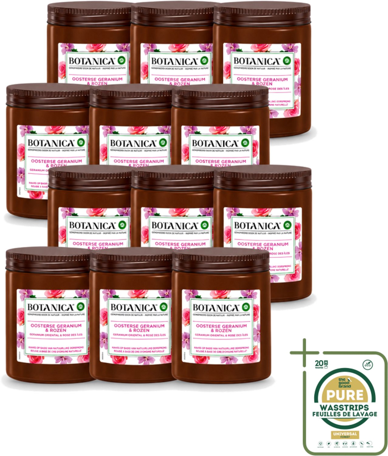Air Wick 12 x Botanica by Air Wick - Geurkaars - Geranium & Rozen - 40 Uur Brandduur - Wasstrips - Geurkaars - Geranium En Rozen - 40 Uur Branden - Natuurlijke Geur - Bloemige Geur Wit