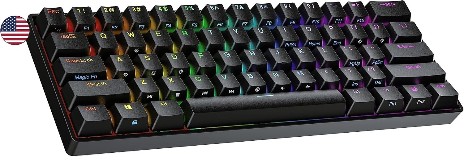 Mechanisch Gamingtoetsenbord - Zwart - 61 Toetsen - Heet Verwisselbaar met Multi Color RGB LED - Voor PC/Mac