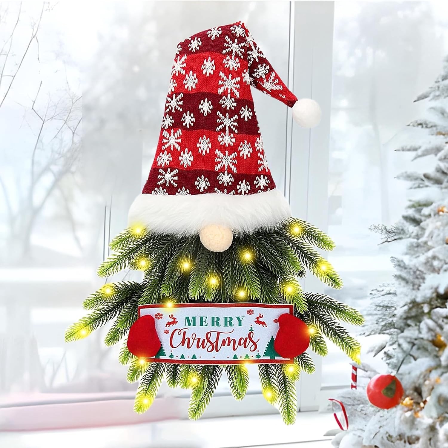 Kerstkrans met LED Verlichting - Multicolor - 68 x 38 cm - Duurzame Kunsttakken - Voor Deur of Muur Decoratie