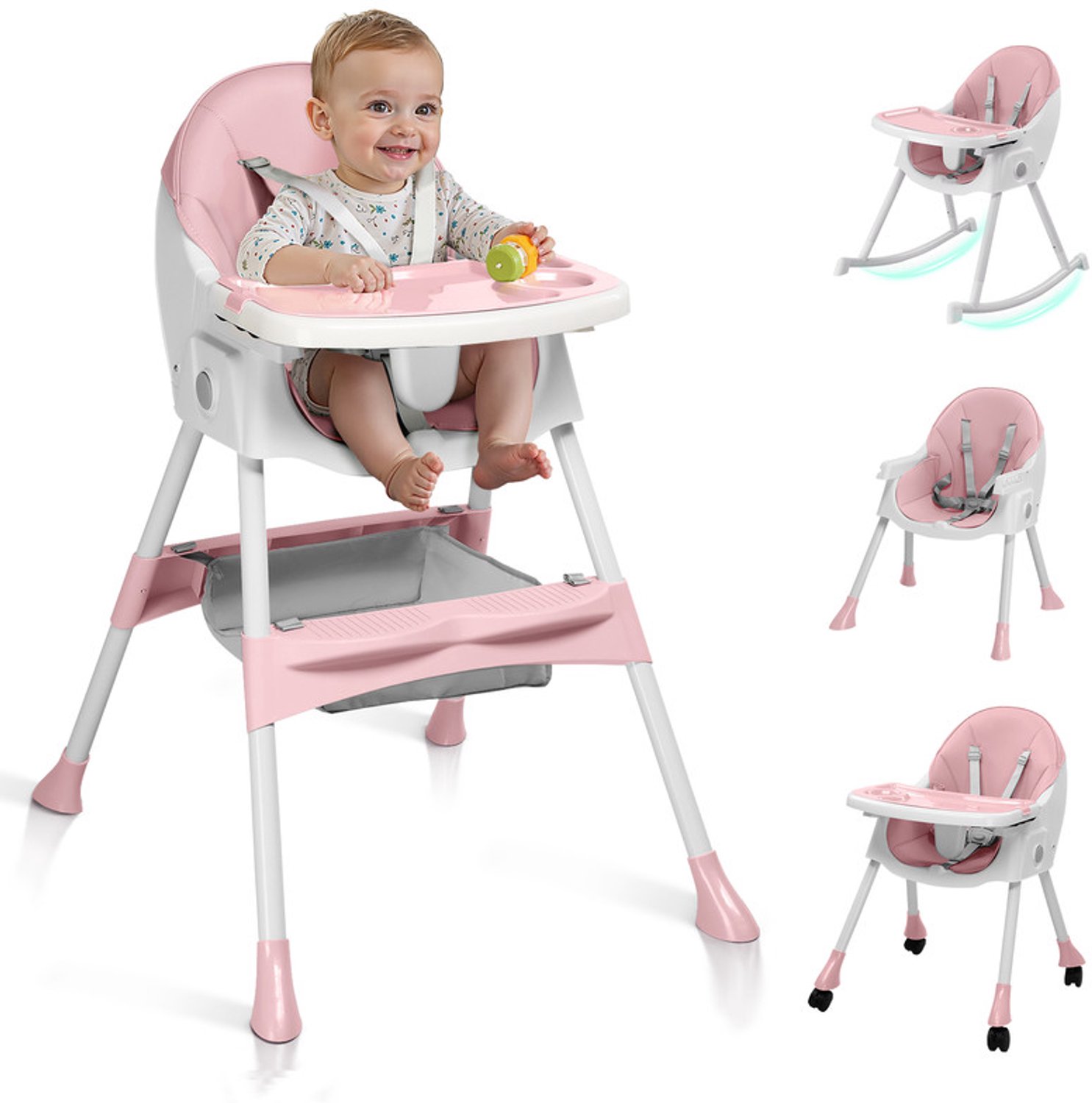 Kinderstoel - LEADZM - Kinderstoel voor baby, 3-in-1 babykinderstoel, Wipstoel, Verstelbare hoogte, Opvouwbaar - Grijs