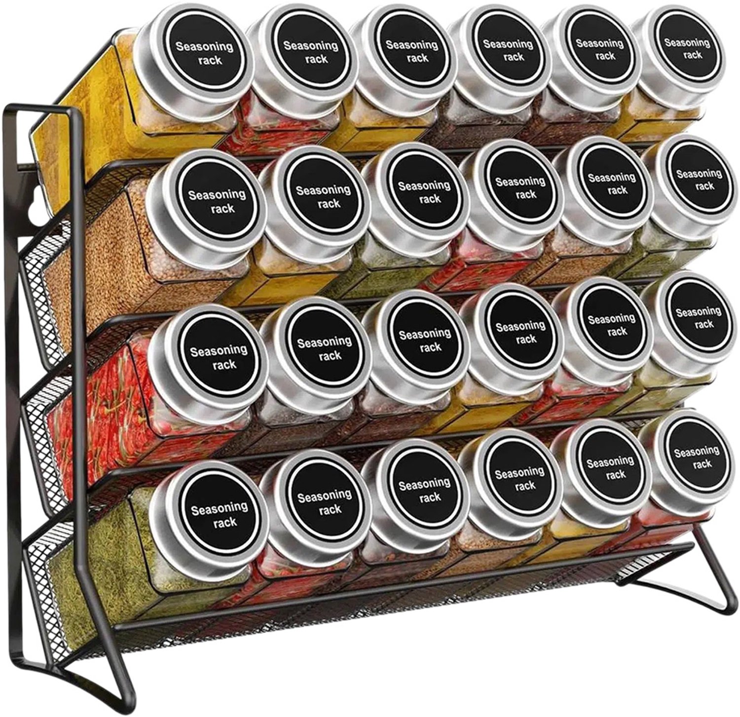 Specerijenrek Ophangbaar - Keuken Muur - Zwart - 4 Laags