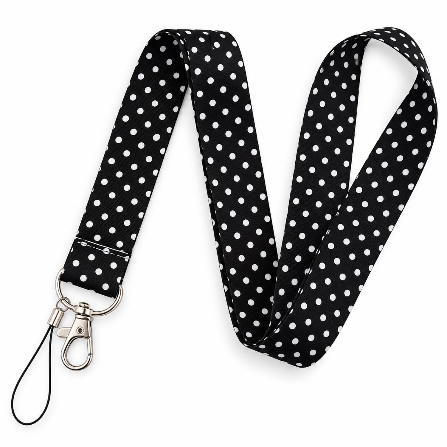 Travel Cords Keycord Polka Dots Zwart-Wit – Lanyard met Telefoonkoord – Sleutelkoord – 90 cm - Stippen