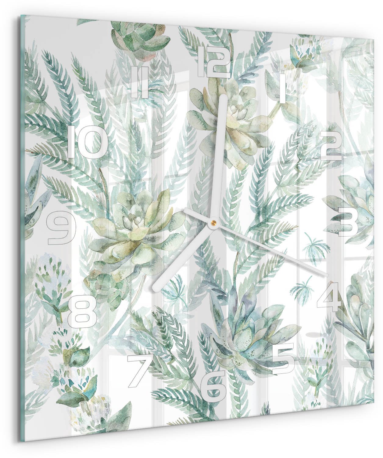 Tulup Wandklok - Bloemen en bladeren Gekleurde Glazen Klok - 30x30 cm - Groente Glazen Klok Met Print - Witte handen - Vierkante Klok - Moderne Wandklok Glas - Wandklok Glas Decoratie
