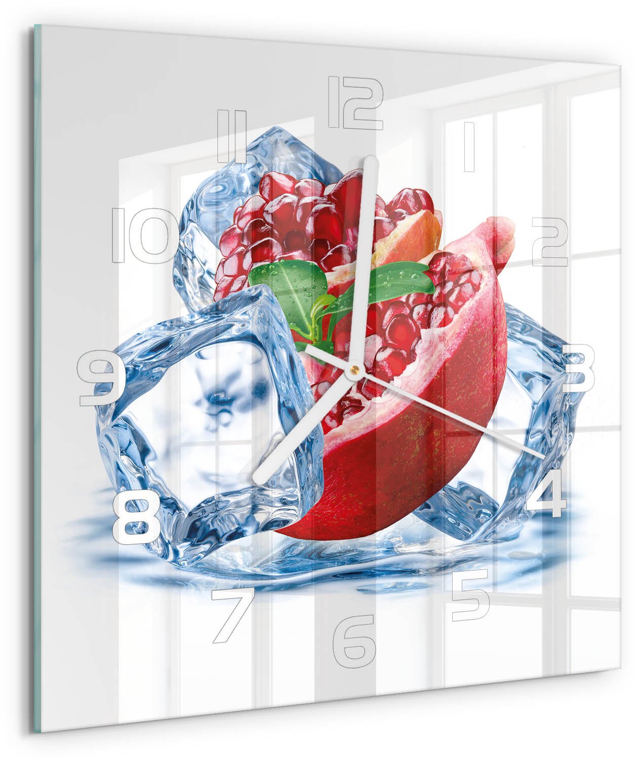 Tulup Wandklok - IJsgranaat Klok Glas Met Opdruk - 30x30 cm - Rood Moderne Wandklok Glas - Witte handen - Vierkante Klok - Decoratieve Glazen Klok - Glazen Wandklok Design