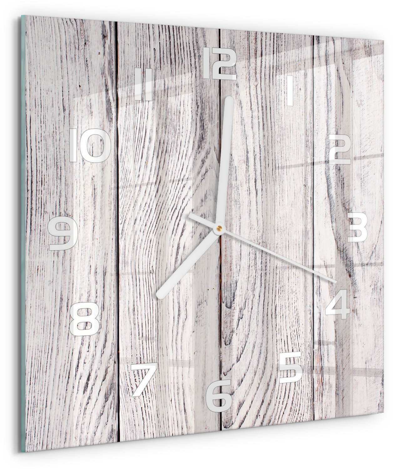 TULUP Wandklok - Houten muur Wandklok Glas Met Motief - 30x30 cm - Beige Decoratieve Glazen Klok - Witte handen - Vierkante Klok - Gekleurde Glazen Klok - Glazen Klok Met Print