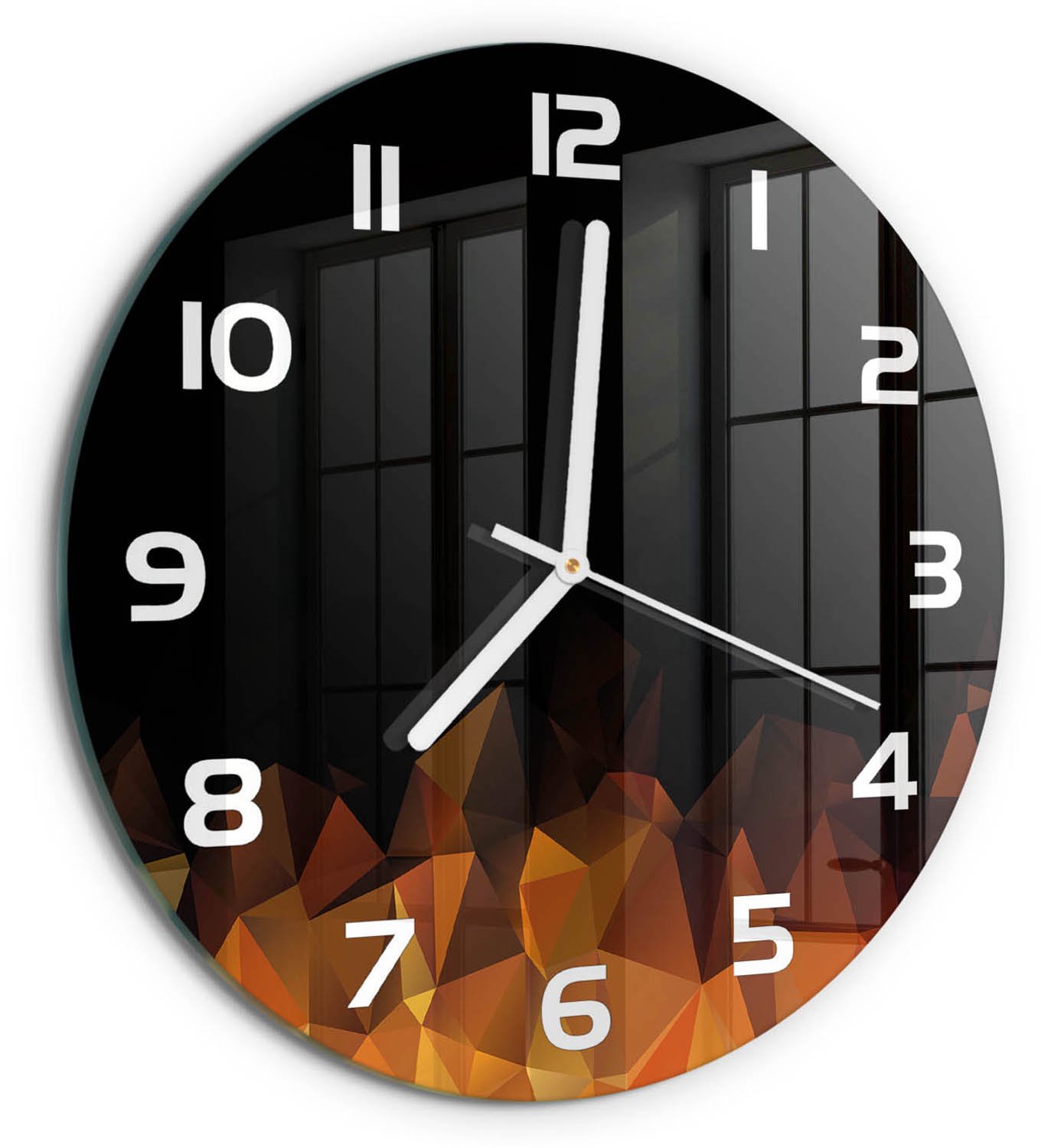 TULUP Wandklok - Abstractie Klok Glas Met Opdruk - fi30 cm - Oranje Moderne Wandklok Glas - Witte handen - Ronde Klok - Decoratieve Glazen Klok - Glazen Wandklok Design