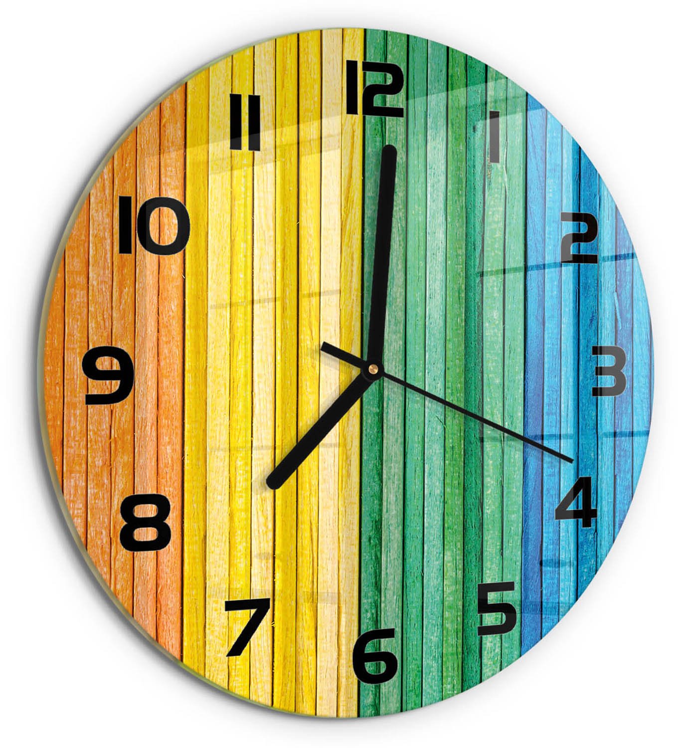 TULUP Wandklok - Kleurrijke strepen Decoratieve Glazen Klok - fi30 cm - Veelkleurig Glazen Wandklok Design - Zwarte handen - Ronde Klok - Glazen Klok Met Print - Wandklok Glas Met Motief