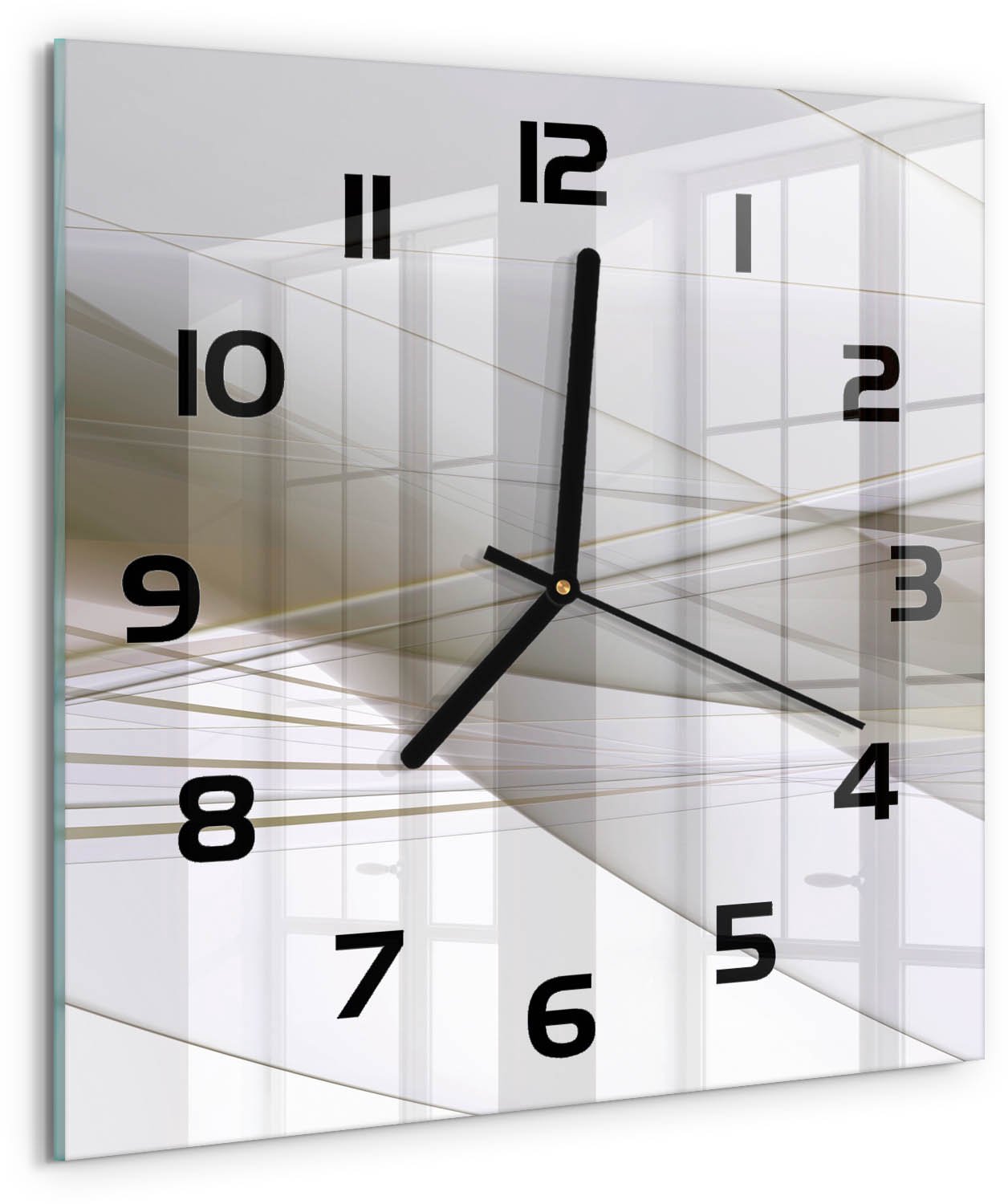 TULUP Wandklok - Abstractie Decoratieve Glazen Klok - 30x30 cm - Beige Glazen Wandklok Design - Zwarte handen - Vierkante Klok - Glazen Klok Met Print - Wandklok Glas Met Motief