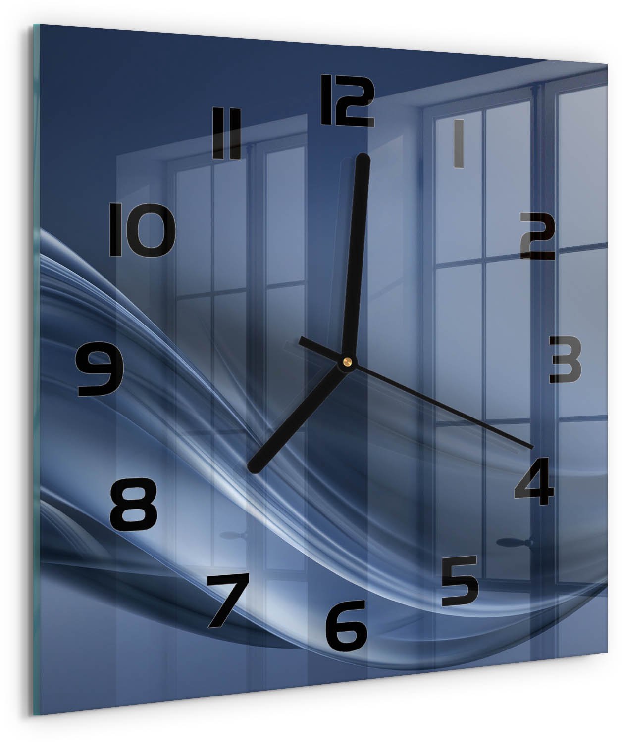TULUP Wandklok - Grijze golf Wandklok Glas Decoratie - 30x30 cm - Grijs Gekleurde Glazen Klok - Zwarte handen - Vierkante Klok - Klok Glas Met Opdruk - Moderne Wandklok Glas