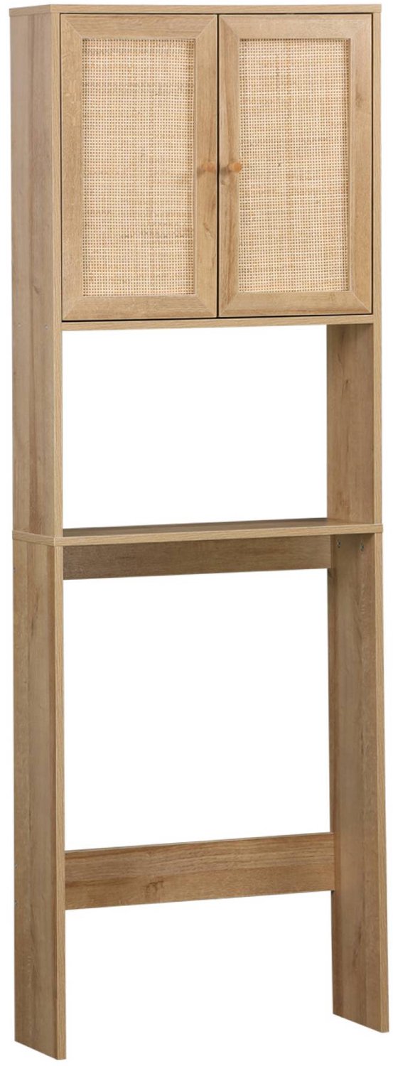 sweeek - Wc meubelrek decor van hout en rotan boheemse stijl 1 rek 64 x 20 x 180 cm