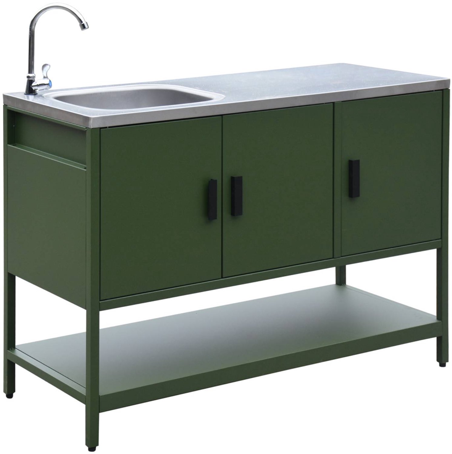 sweeek - Buitenkeukenmodule met gootsteen 3 deuren en 1 plank staal 120x51x112,5 cm - naxos