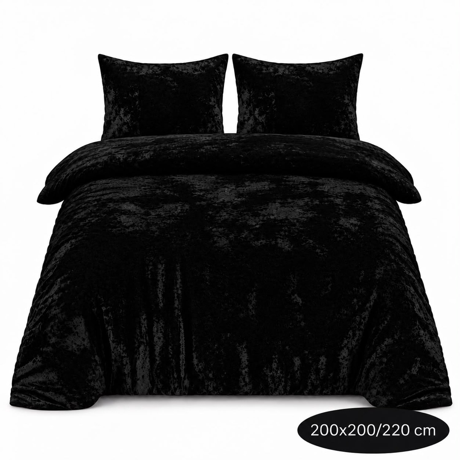Roden Blue - Crushed Velvet Dekbedovertrek - 200x200/220 - Tweepersoons - Zwart - Luxe Velours - Extra Zacht - Incl 2 Kussenslopen
