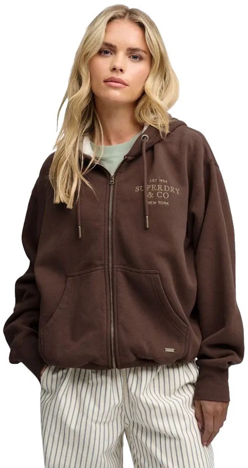 Superdry Luxe Hoodie met rits relaxed pasvorm Dames Hoodies Bruin