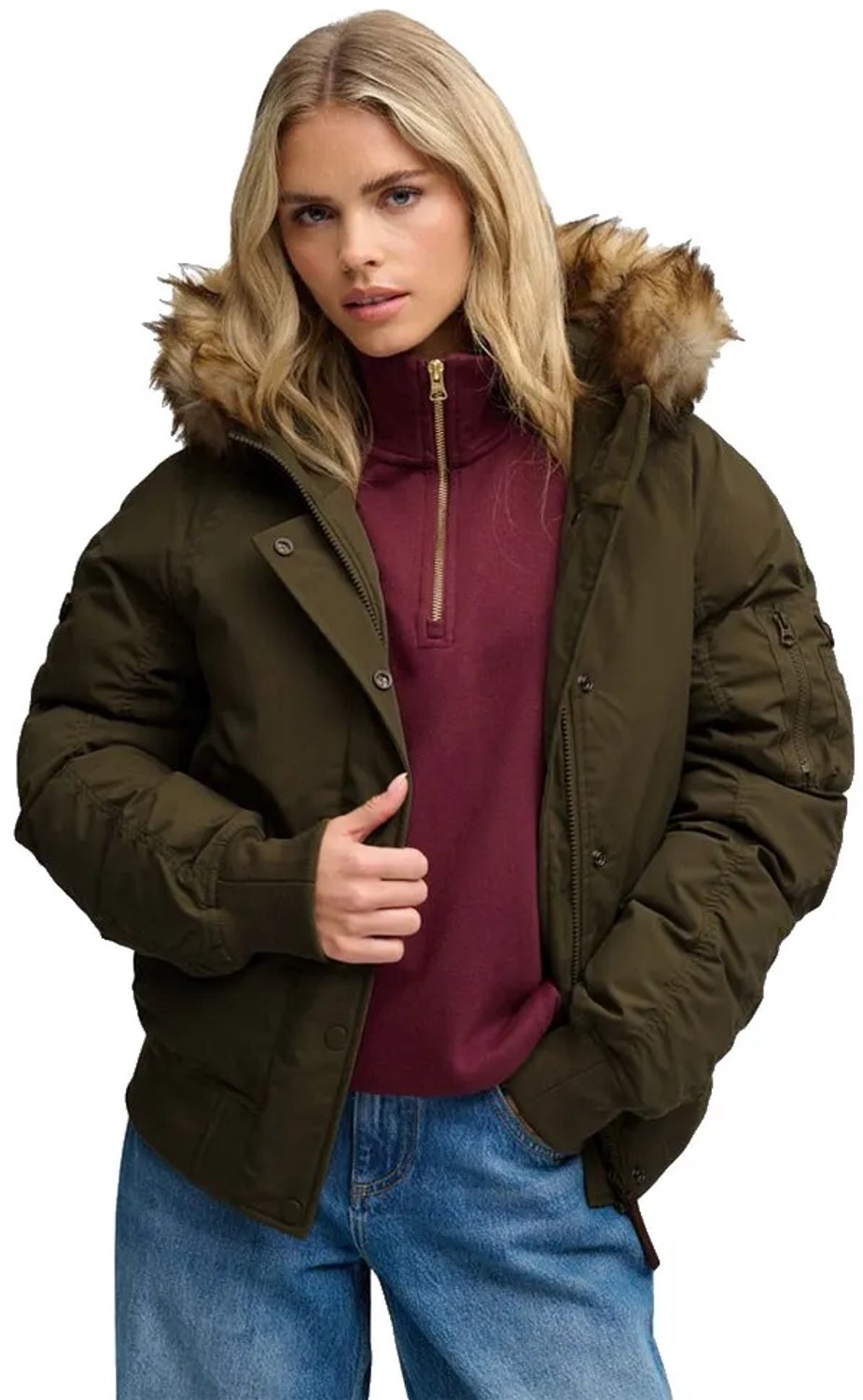 Superdry Gevoerde MA1 Bomberjack met Capuchon Dames Gewatteerde jassen Khaki