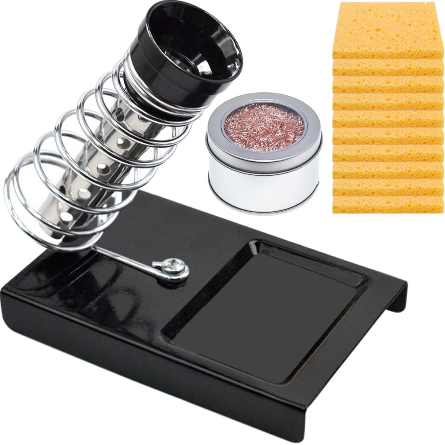 HAAMNING7 Soldering Iron Holder Stand Solder Iron Base, with 10 Pcs Cleaning Sponge and 1 Pcs Brass Ball voor Cleaning Soldering Iron Tip