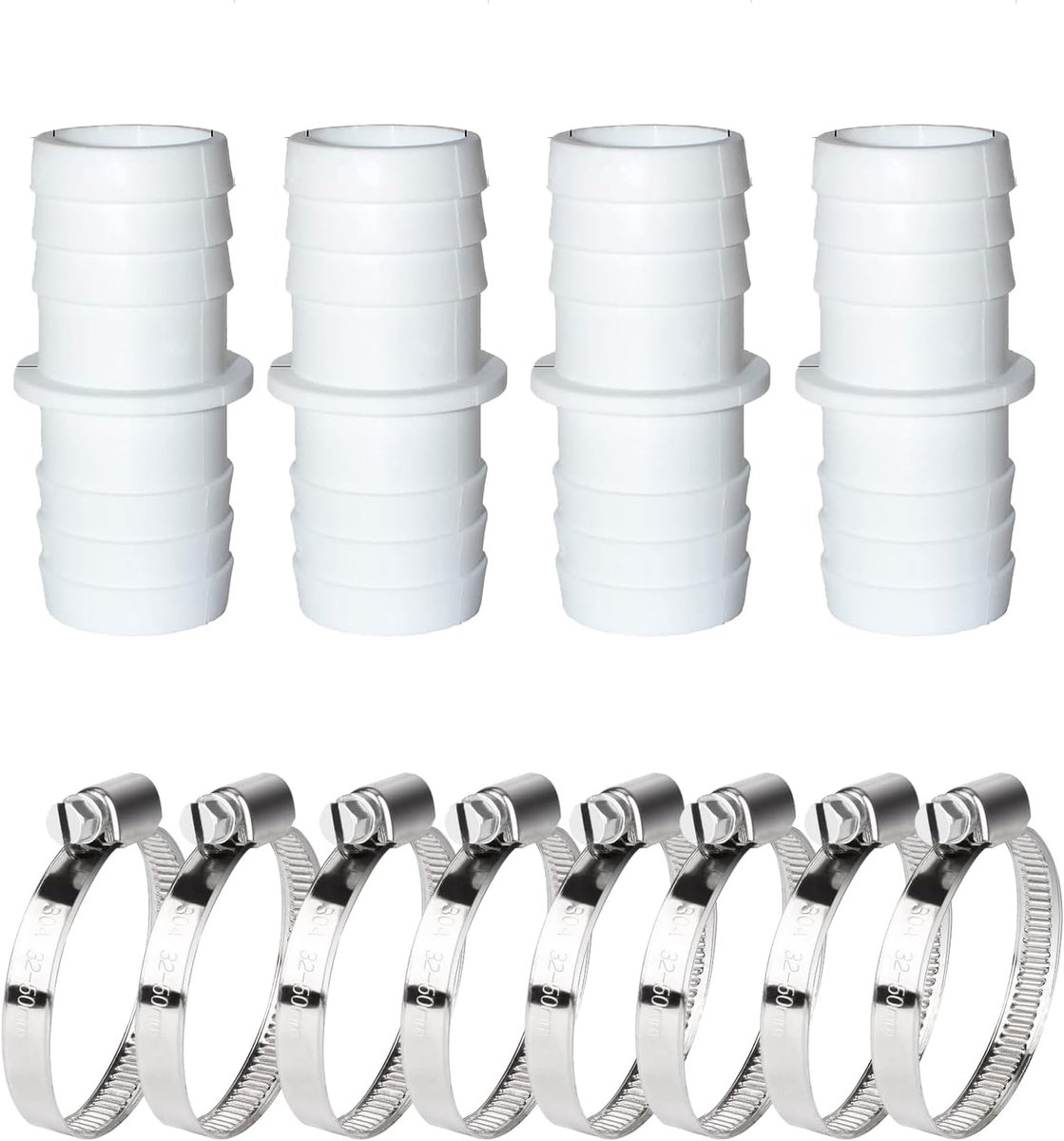 XSYKJGS Slangverbinders voor zwembadslang, diameter 38 mm, set met 8 roestvrijstalen slangklemmen, slangaansluiting - ShopVlot