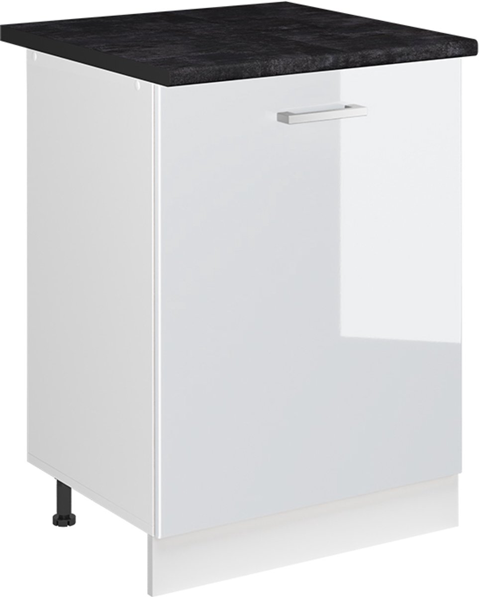 Vicco Keukenonderkast R-Line, Wit Hoogglans/Wit, 60 cm met 1 deur antraciet werkblad