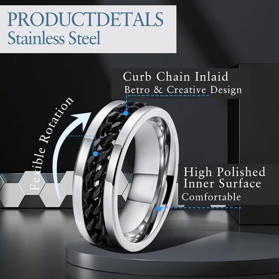 6 pcs spinner rings black for men women mens rings spinner stainless steel mens black stainless steel anti-stress ring - ShopVlot — afbeelding 2