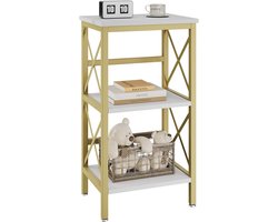SnelShoppen - Boekenkast 3 Laags Opbergrek Plant Rek Magnetronopbergrek met Stalen Frame voor Woonkamer Keuken Kantoor Studie 40×29×75CM Wit Marmer en