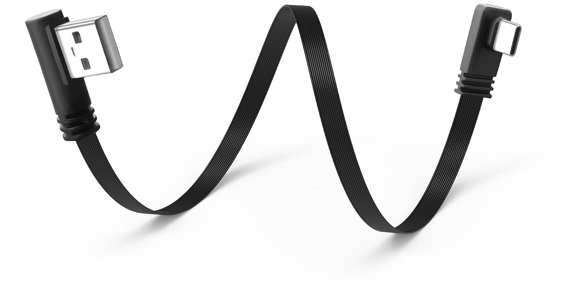 90 graden USB naar Type-C snellaadkabel 0,20 m, 3 A rechte hoek USB-A naar USB-C platte kabel korte USB-C oplaadkabel - ShopVlot