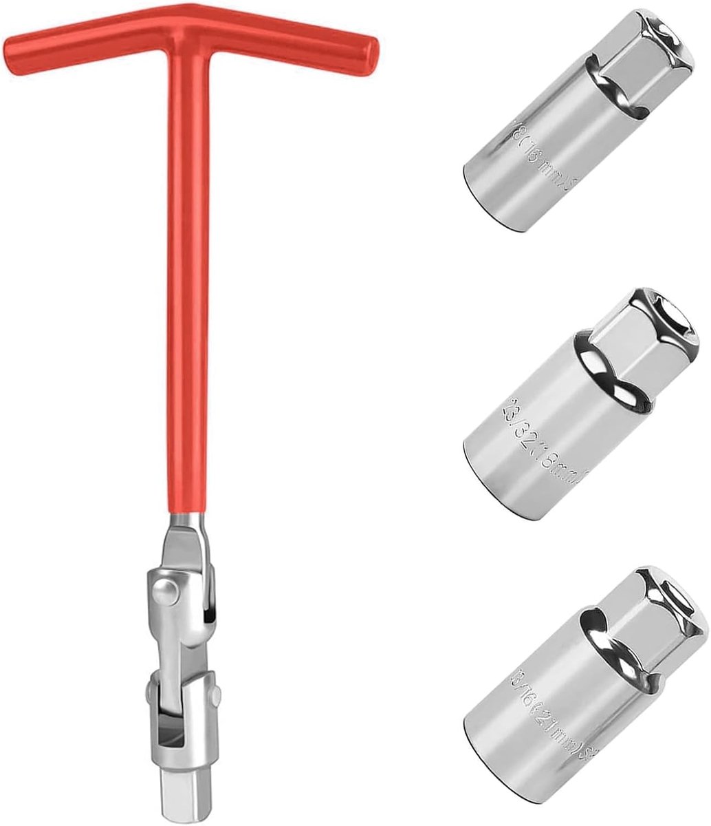 Universal Spark Plug Wrench Set, 16mm/18mm/21mm, T-Bar, Spark Plug Wrench with Hinge, Spark Plug Wrench for Car - ShopVlot