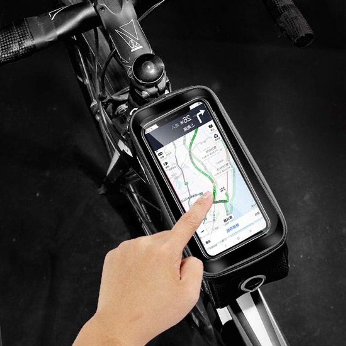 Waterdichte fietstas voor stuur - frame tas met telefoonhouder tot 6,7 inch