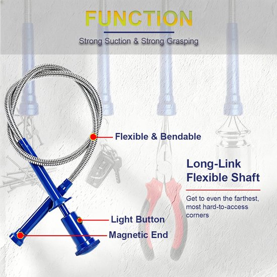 Magnetic Flexible Gripping Pliers 24 in, Magnetic Gripping Tool, Flexible Hose Handle, Sweeping Rod with Four - ShopVlot — afbeelding 3
