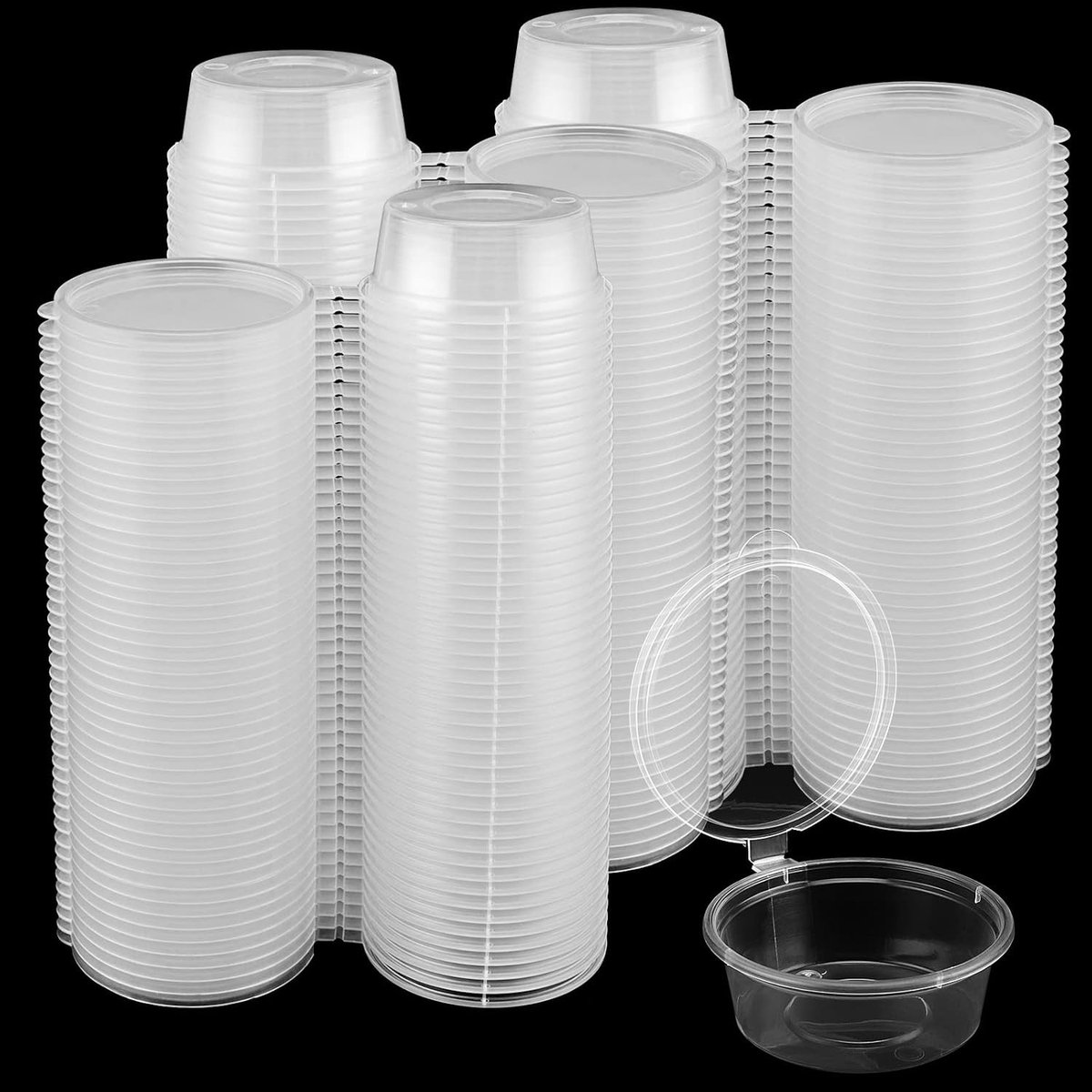 200 Stuks 2oz Transparante Sauspotjes met Deksel, Ronde Plastic Takeaway Potjes voor Ketchup, Dips en Creatieve Projecten