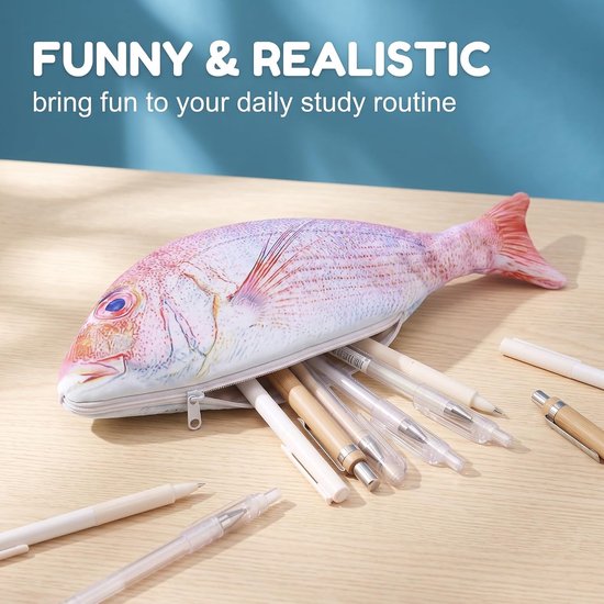 Etui grappig etui in visvorm - realistische vis etui voor pennen en accessoires, creatief viscadeau voor kinderen en volwassenen, rode vis etui — afbeelding 2