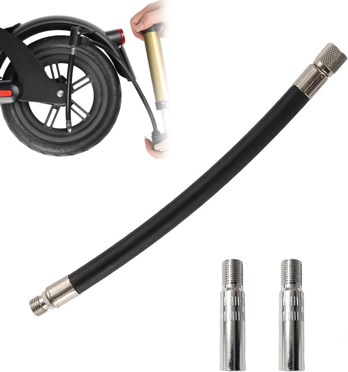 1 Set Verlengslang en 2x 40MM Ventielverlengers, Flexibele Rubberen slang voor het Oppompen van E-Scooters en Fietsen