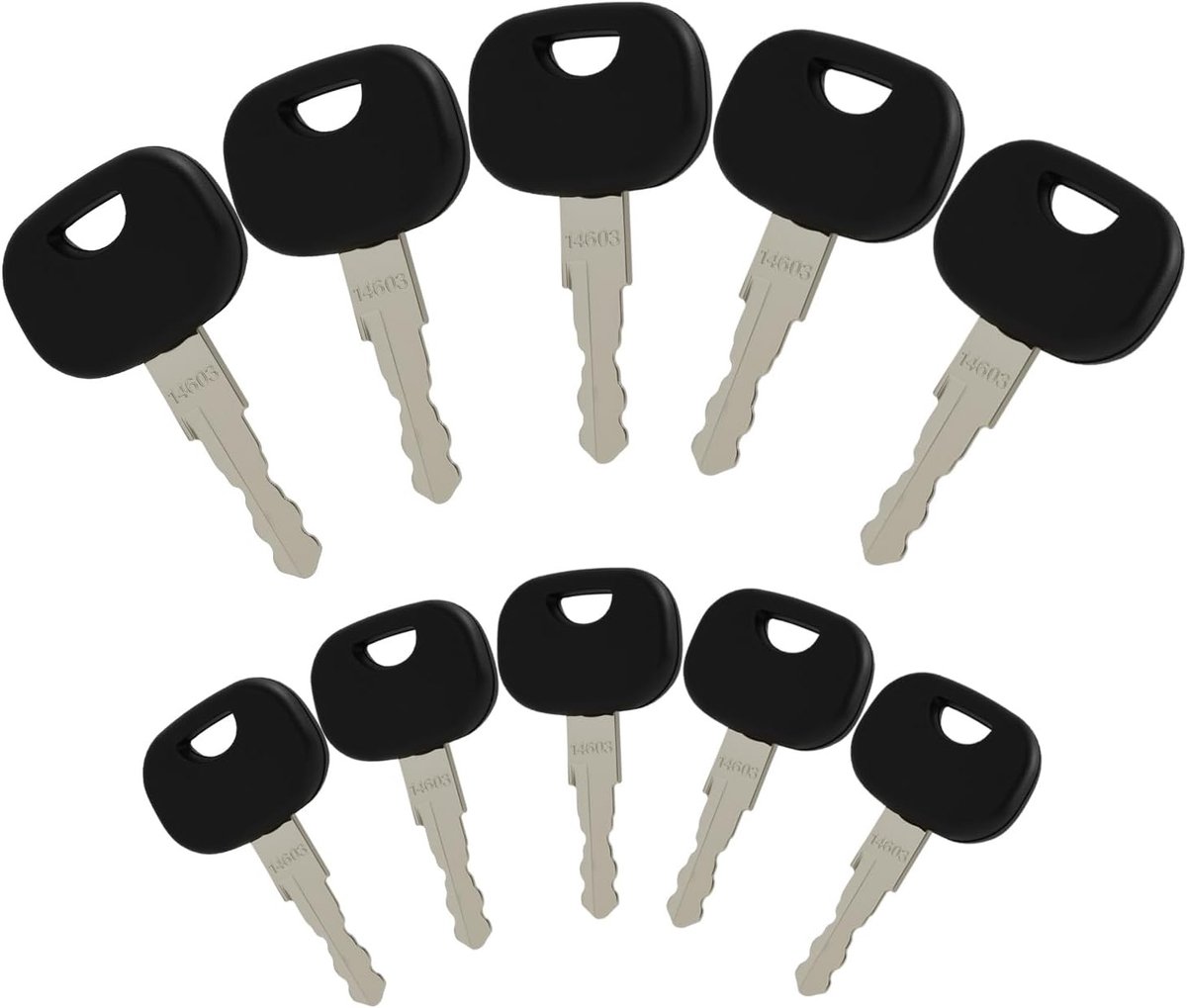 Set van 10 Vervangende Contactsleutels voor Bouwmachines, Heftrucks, Mini Graafmachines en Werktuigen, Inclusief Sleutelset voor Graafmachines en Heftrucks