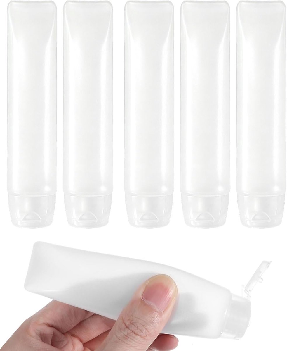 5 stuks lege opvulbare buizen 50ml met flip cap, reisflessen voor shampoo lotion crème, reis cosmetica container set, uitloopveilige siliconen buizen voor toiletartikelen in de handbagage