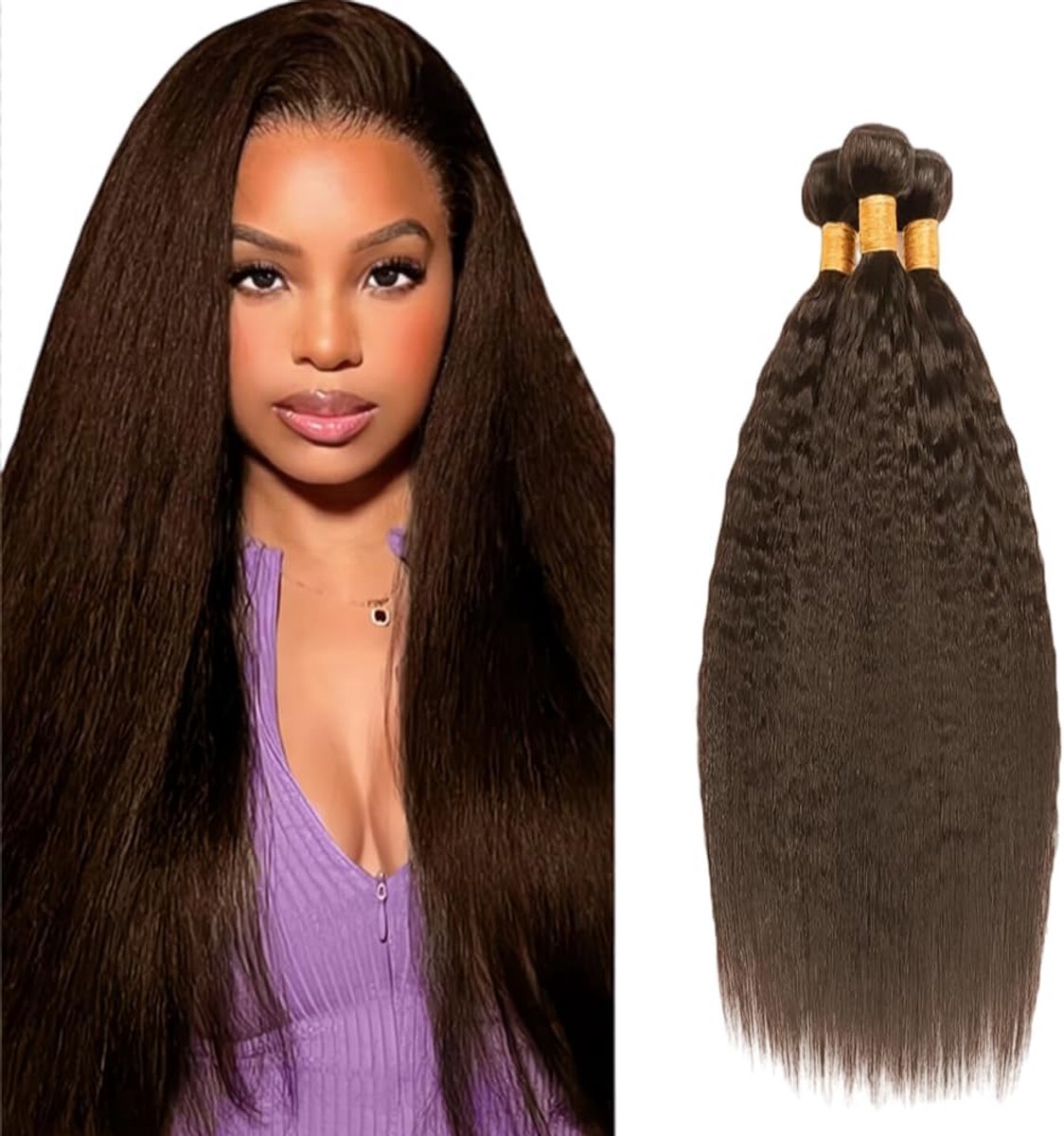 28 30 32 Inch Bundles Human Hair Extension Yaki Straight menselijk haar Bundles Unprocessed Brazilian Virgin Hair #4 Chocolate Brown Minimal detachment For Women 3 Bundles Total 150g