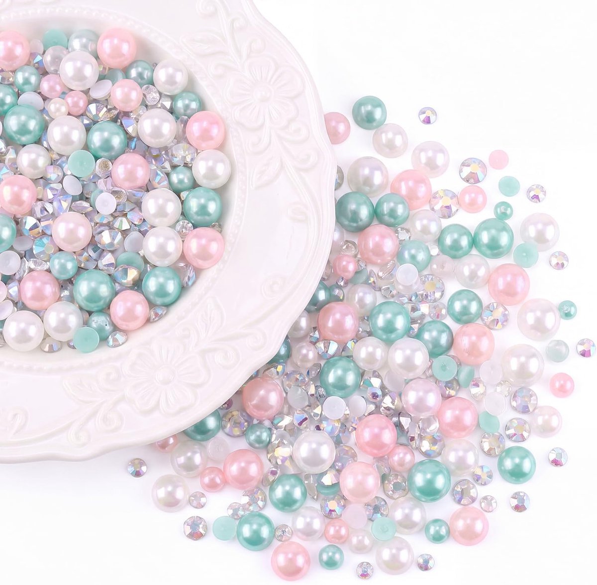 30g Platte Parels, Roze Strassstenen Witte Steentjes, 3-10mm, voor Knutselen, Nagelkunst, Sieraden, Kleding