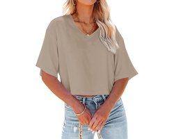 V-hals Cropped T-shirts Dames - Korte Mouwen - Effen Kleur - Ideaal voor Zomer - ShopVlot