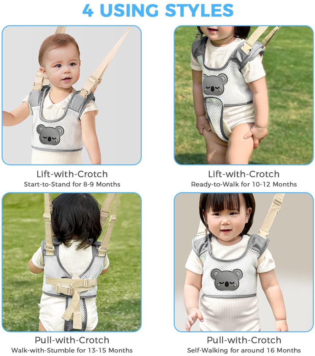 Baby Walker Assistant - Verstelbaar - Baby Walker Assistant - Baby Looptrainer - Leren Lopen - Baby Walker - Leren Lopen Assistent - Veilig Loopwagen Tuigje - Baby Assistent - Loopstoel Babywalker - Voor Peuters 9-24 Maanden - Grijs – foto 2