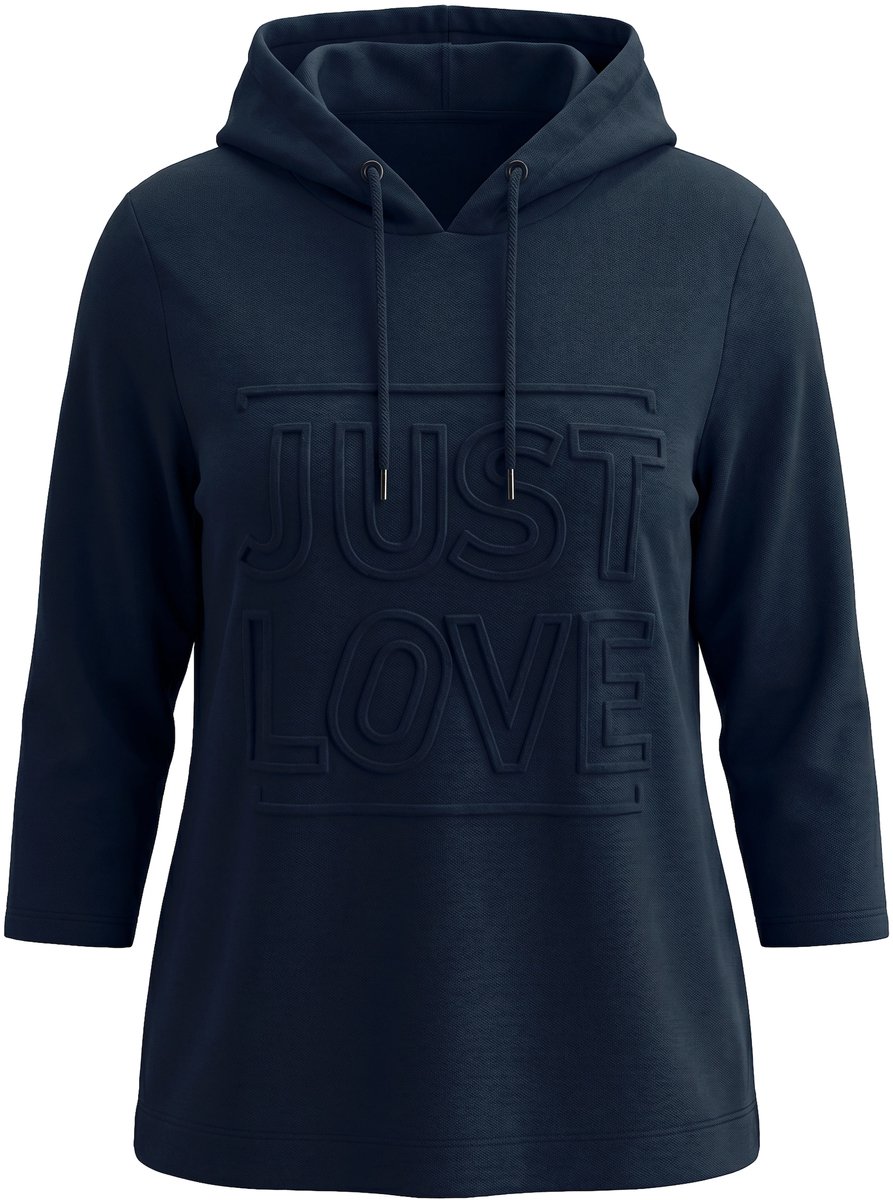 Ulla Popken - Dames - Hoodie motiefprint capuchon 3/4-mouwen - Marine - Maat 42+