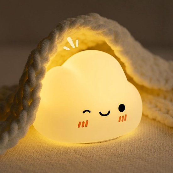 1 stuk-Nachtlampje in de vorm van een wolk-Verlichting voor de babykamer-Oplaadbaar nachtlampje voor baby's-Aan/uit door aan te tikken-Sfeerverlichting-Siliconen nachtlampje-5 helderheidsniveaus-Timer van 30 minuten-Slaapmaatje-Wit — afbeelding 3