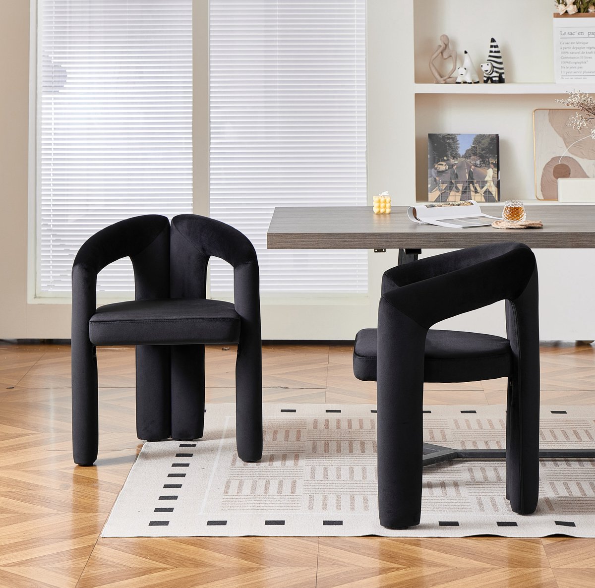 FloraGrace Eetkamerstoel Set Van 2 - Ergonomische Armleuningen - Comfortabele Fluwelen Bekleding - Voor Eetkamer, Woonkamer en Kantoor - Zwart