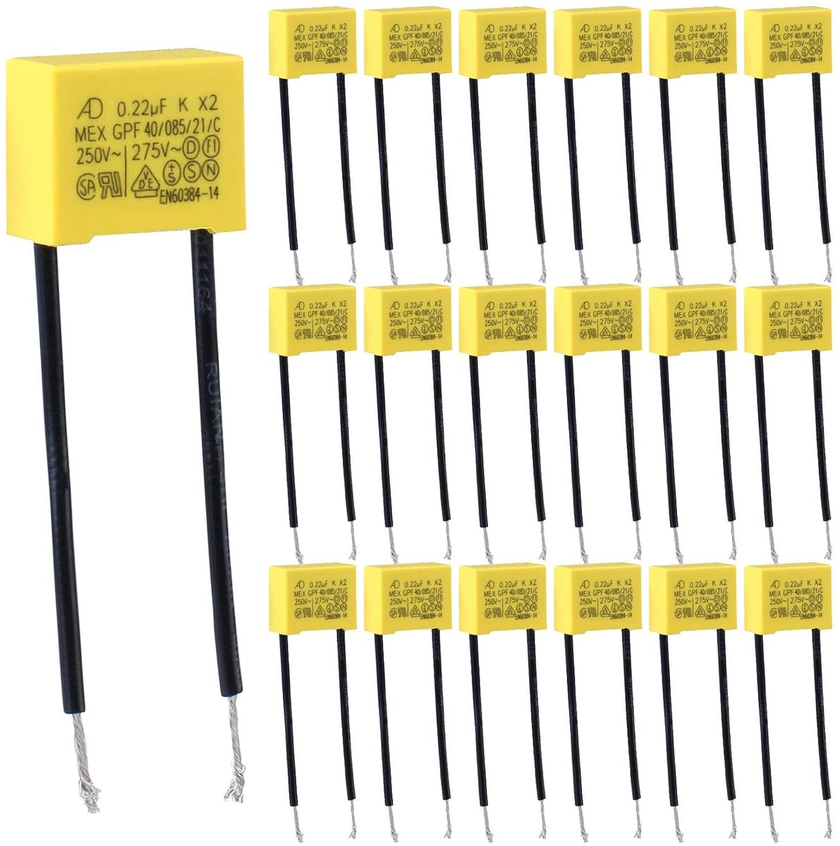 Vegena 0.22 uF 275 V X2 Radial Indicator Indicator Indicator Flashing and Non-Outgoing LED Bulbs Security Capacitors Malfunction Capacitor 20 Pieces