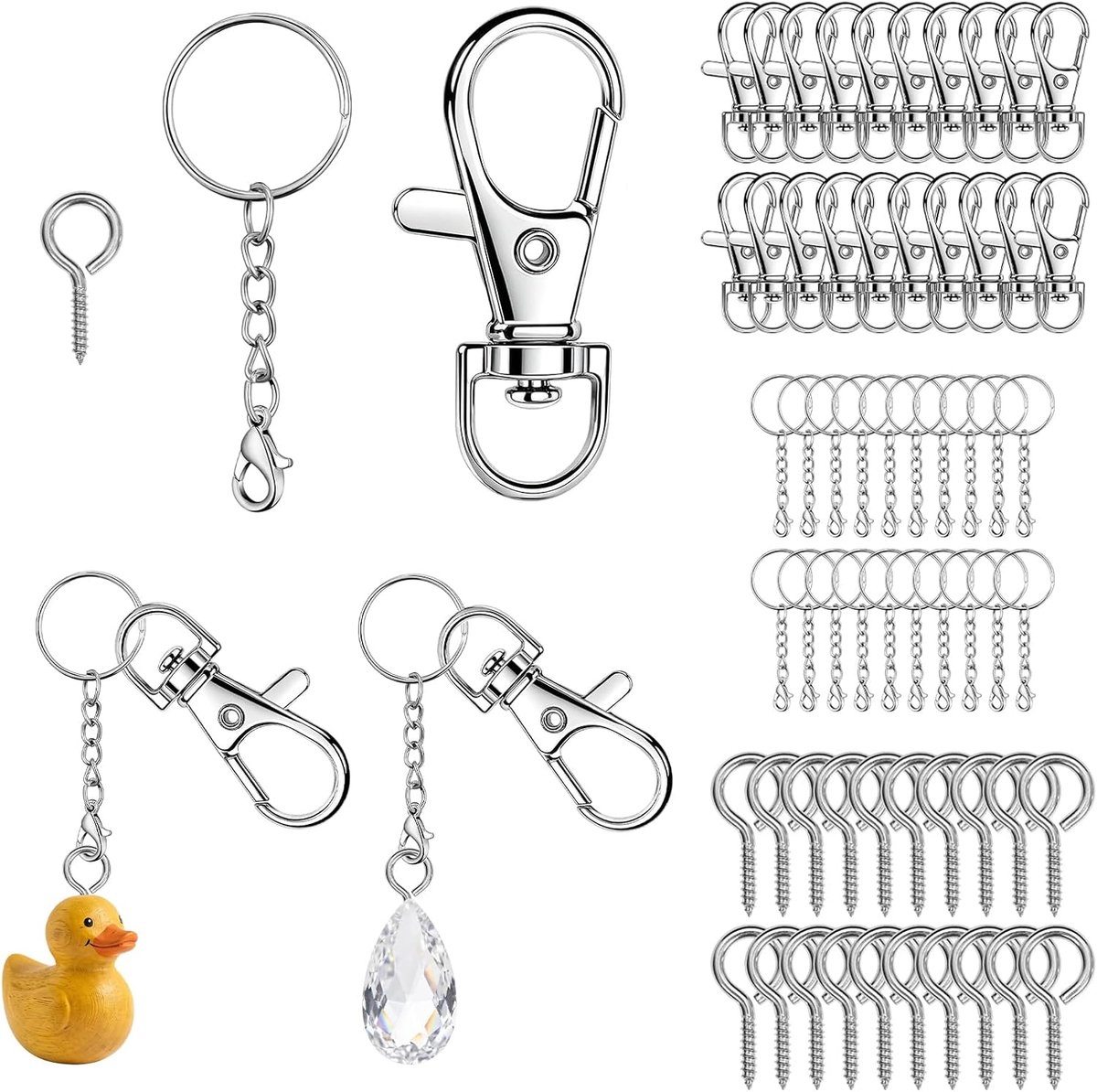 60 stuks sleutelhangerset met sleutelring met ketting, karabijnhaak, oogschroeven en haken, sleutelhangers zelf maken - ShopVlot