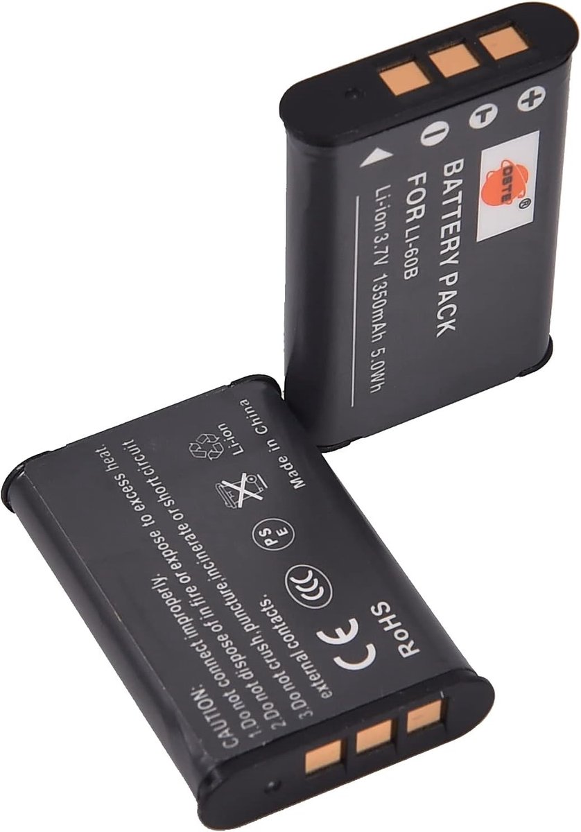 DSTE 2PCS LI-60B Li-Ion Battery Compatible with Olympus FE-370, Optio L50, M60, S1,V20, W60, W80 - ShopVlot
