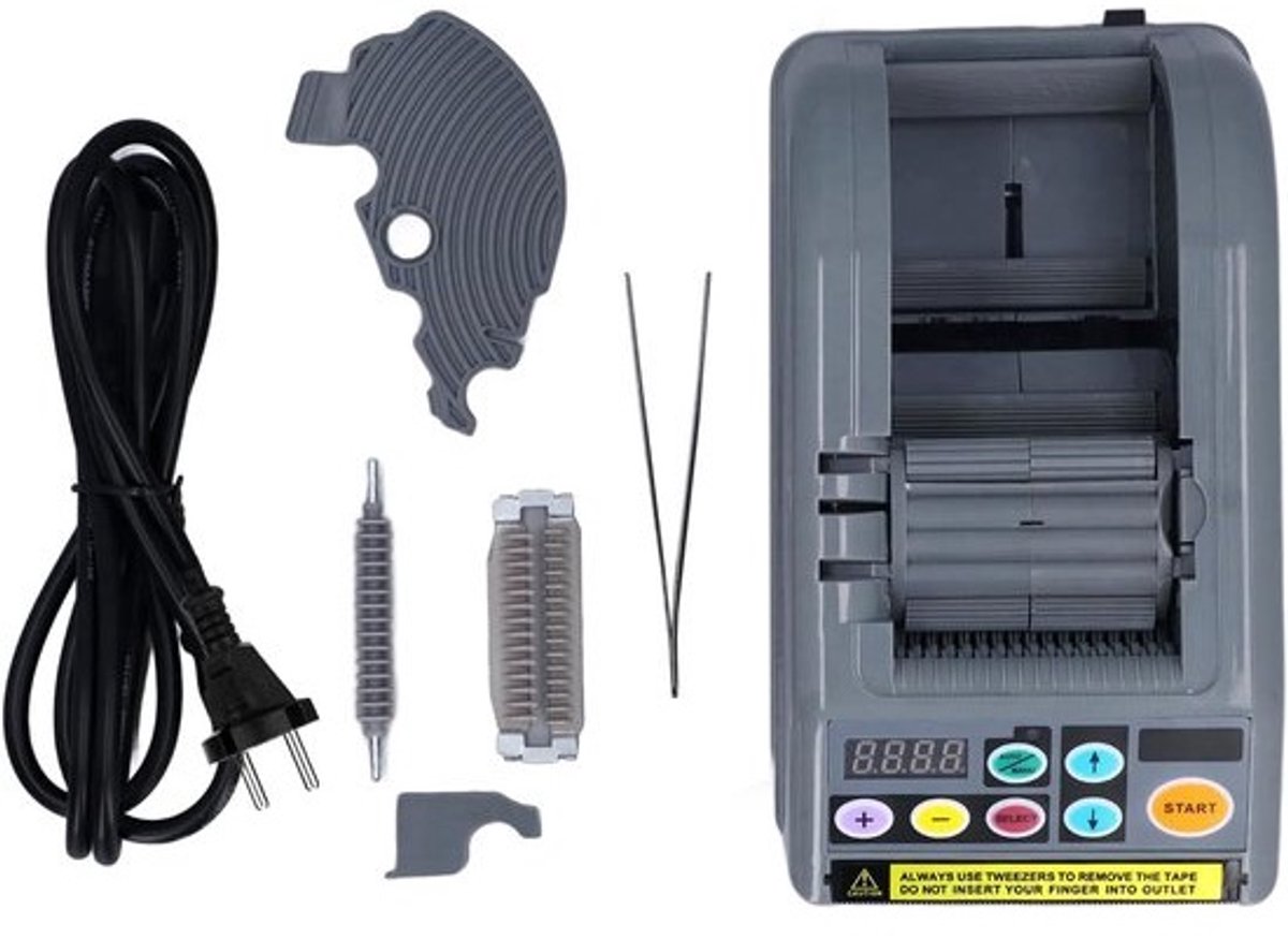Cocoplus - Automatische Elektrische Tape-dispenser Lintsnijmachine - Tape met één druk op de knop - Dispenser voor Linten - Geschikt voor 6 tot 60 mm Breedte - 999 mm Lange Verzending - Cadeauverpakking - Grijs - Kantoor en Thuisgebruik.