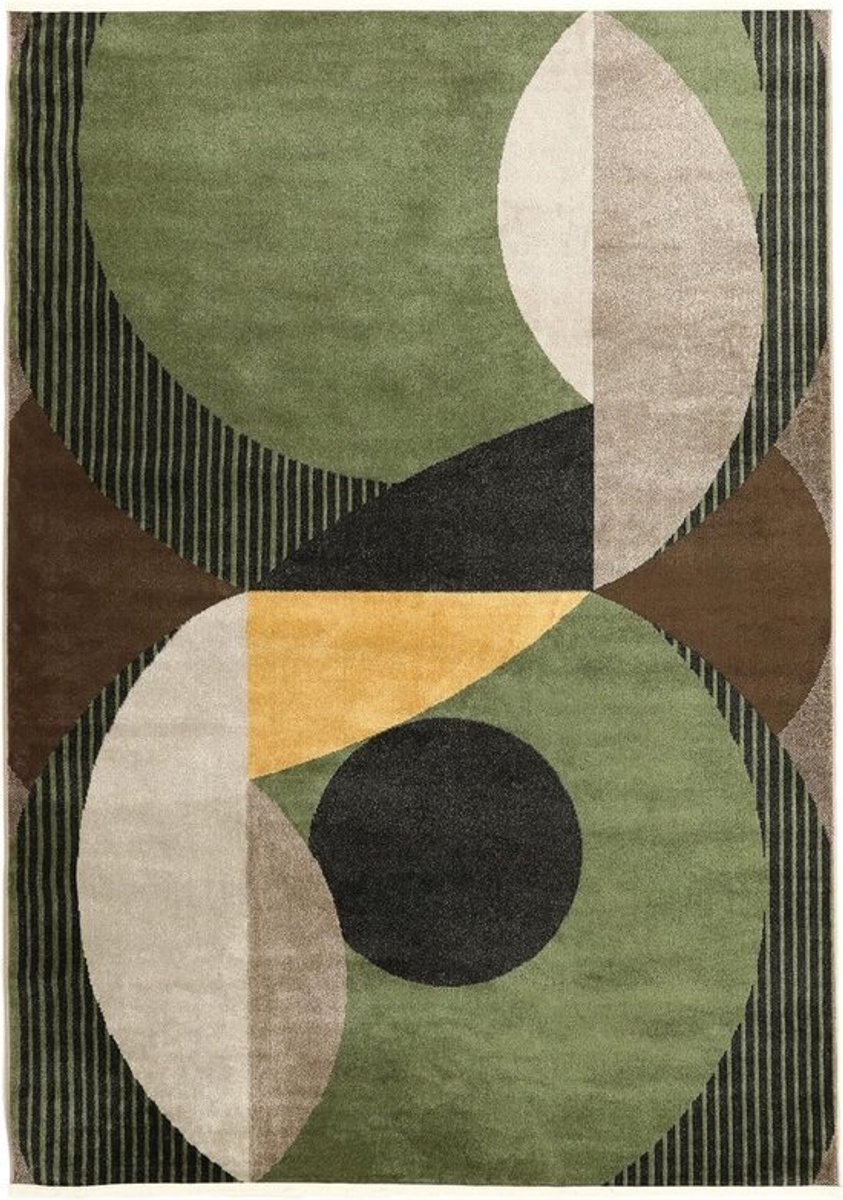 Modern laagpolig vloerkleed - 140 x 200 cm - Geelgroen - Voor hal, slaapkamer en woonkamer