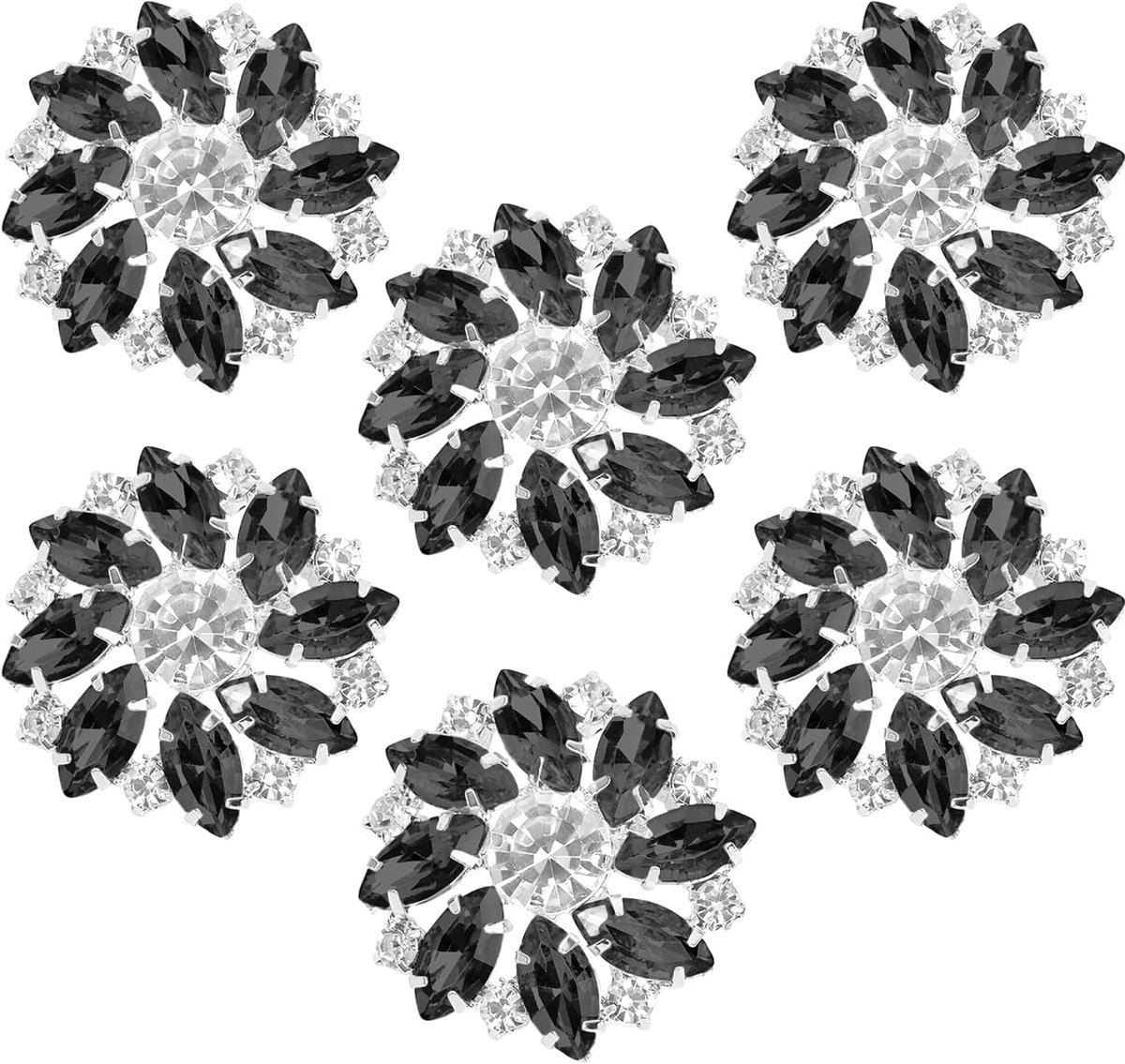 Knopen | 26,5 mm Bloemenknopen voor Cardigans | Zwarte Kristal Knopen voor Kleding, Handwerk en Bruiloft