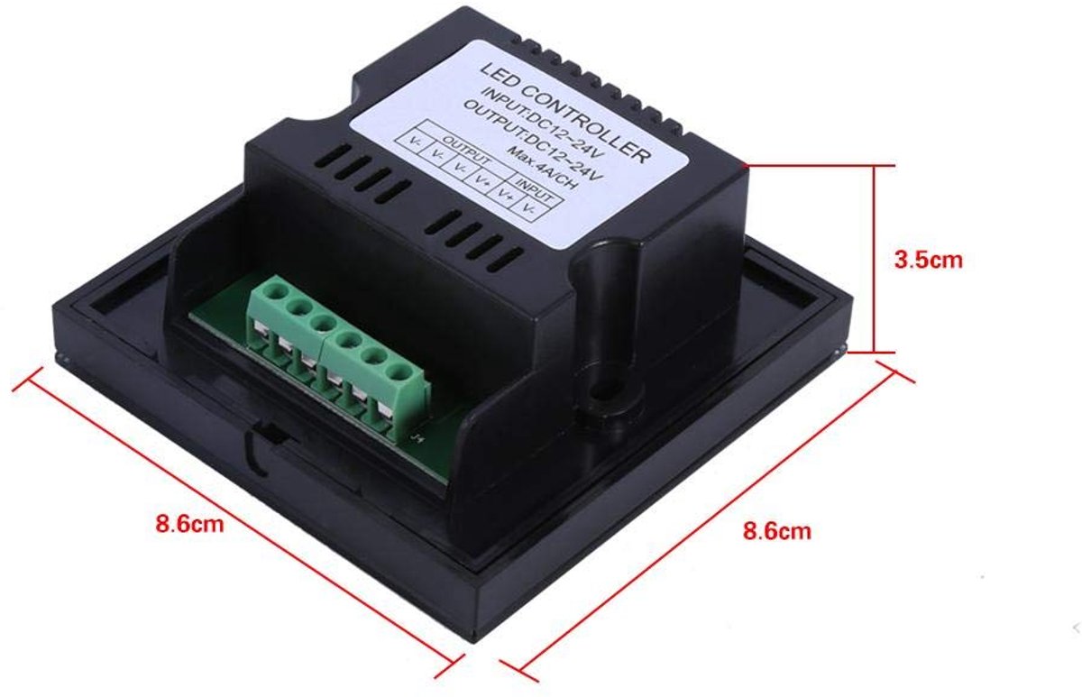 Panel Dimmer, DC 12V-24V Dimmen Controller Lichtschakelaar Voor Enkele Kleur LED Licht Strip Wandschakelaar Controller Binnen en Buiten Verlichting (Zwart)