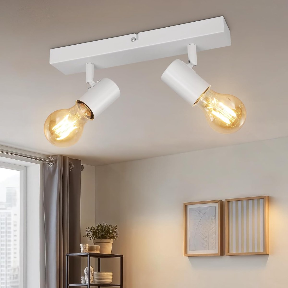 Plafondspot 2 vlammen - plafondlamp E27 2 vlammen wit - schijnwerper plafondlamp E27 plafondspots modern 350° draaibaar voor woonkamer slaapkamer keuken nee lamp max. 60 W